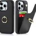 for iPhone 13 Pro Case with Card Holder,Credit Card Holder,Ring Stand Kickstand,Flip Shockproof Phone Wallet Case for Women Men (6.1 inch,Black)