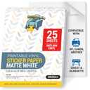 Premium Printable Vinyl Sticker Paper for Inkjet Printer 25 Sheets, 8.5"x11" - Matte Sticker Paper Waterproof, Weatherproof - White Vinyl Sticker Sheets - Strong Adhesive, Laser Labels & Decals