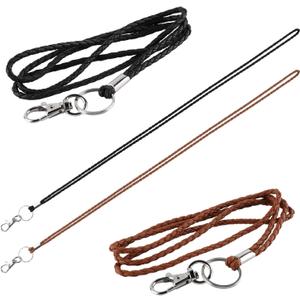 PLENTY Leather Lanyard, 2PCS Handmade 23inch Strong Office Necklace Lanyard with Clip and Keychain for Keys, ID Badge Holder, Camera, Cell Phone, iPod MP3 MP4, USB Flash Drive (Black,Brown)