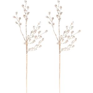 2Pcs Acrylic Bead Drop Crystal Flower Stem Branches Artificial Bouquet Floral Picks for Wedding DIY Crafts Christmas Tree Decorations (11.8 inch)