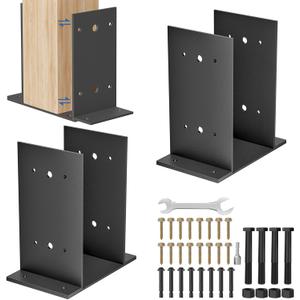 6x6 Post Base 2 Pcs,Heavy Duty Detachable Post Bracket with Adjustable Inner Size (5.6" x 5.1"-6.1") , Rust-Proof Powder-Coated Thick Post Anchor for Deck Railing, Fences, Mailboxes, Pavilions (Black)