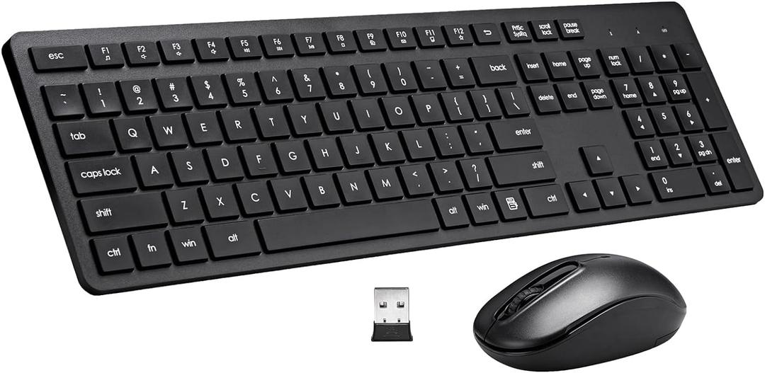 Wireless Keyboard and Mouse Combo, 2.4G Silent Cordless Keyboard Mouse Combo for Windows Chrome Laptop Computer PC Desktop, 106 Keys Full Size with Number Pad, 1600 DPI Optical Mouse (Black)