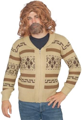 Lebowski Jeffrey The Dude Zip Up Costume Cardigan Sweater Halloween Cosplay, XL