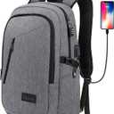 Mancro Laptop Backpack for Travel, Anti-theft Laptop Backpack for Men Business Backpack Work Daypack with USB Charging Port & Lock, Water Resistant Travel Computer Bag Daypack, Grey (15.6 inch)