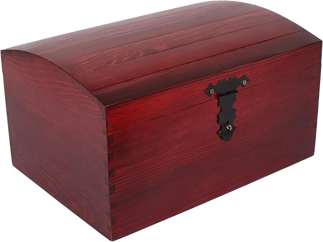 Creative Deco Large Wooden Storage Box Burgundy with Hinged Lid | 13.58x9.84x7.55in | Keepsake Treasure Chest Trunk | Memory Box Arts Crafts Gift Christmas | Product NOT Intended for 15 Years OR Below
