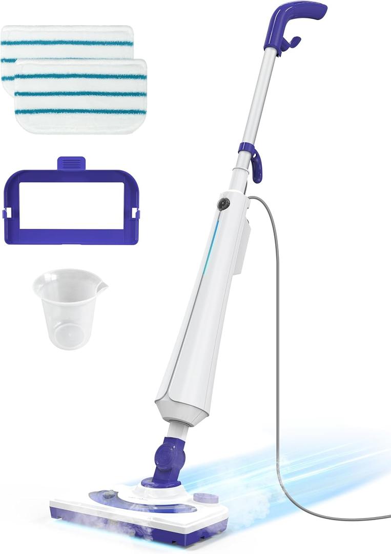 Professional Steam Mop Cleaner, 1300W Floor Steamer with Detergent Chamber, 25S Heat Up, Lightweight Steamer for Cleaning with 2 Washable Pads, Safe for Tiles, Upholstery, Carpet, Hardwood, Navy