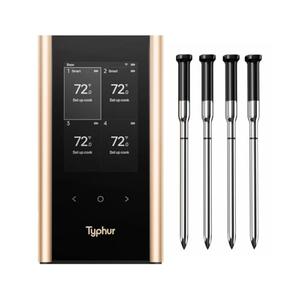 Sync Gold Wireless WiFi Meat Thermometer, 4 Slim Probes, 6 Sensors, 10x Stronger Signal, ±0.5℉ Accuracy, Smart Base Direct Setup, Reliable Reading Through Kamado Grill, BBQ, Oven, Smoker, Air Fryer
