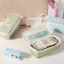 2 x Janhavi Initial Large Capacity Premium Oxford Cute Aesthetic Pencil Case Pouch Bag Special School Supplies Colored Stationery Organizer Gifts for Girls, Women, Adults (green)