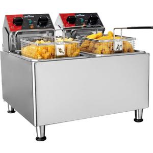 CROSSON 20Lbs Dual Tank Electric Deep Fryer with Rotary fryer head,30 Minitues Timer,Removable 304 SS Oil Tank with Handle,9L Countertop Deep Fryer for Home Use