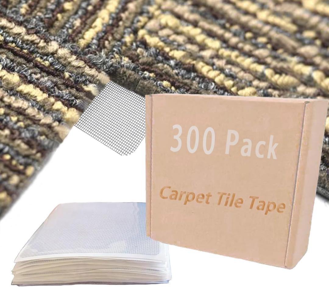 Carpet Tile Tape, 4" x 4"Carpet Square Adhesives Tabs That Creates a Floating Floor 300 tabs per Pack