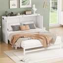 Ball & Cast Murphy Bed Queen W/Storage Drawer, Cabinet Bed W/ 2 2 USB Port & Power Outlets, Wall Bed Frame for Home Office, Apartment, Guest Room, White