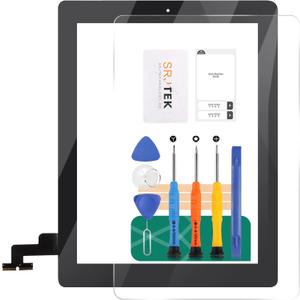 SRJTEK for iPad 2 Touch Screen Replacement A1397 A1395 A1396 Touch Digitizer Glass Parts,with Home Button + Cameral Holder + Pre-Installed Adhesive + Middle Frame Bezel(Black)