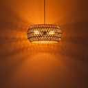 Rattan Light Fixture Dinning Room Pendant Light Boho Chandelier Hanging Light Ceiling Mount Hand Woven Lamp Shade 3-light Drum Chandelier Basket Light for Bedroom Hallway Kitchen Island Light Fixture, 15.7 inches