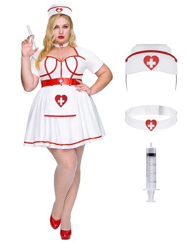 Spooktacular Creations Women Plus Size Halloween Costumes, White Nurse Heartbreaker Dress Costume Set for Adult Halloween Parties, XXL
