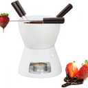 CORJEEJOR Fondue Pot Set with 4 Forks Ceramic Butter Warmer Set Premium Tea Light Porcelain Melting Pot for Chocolate Cheese Caramel