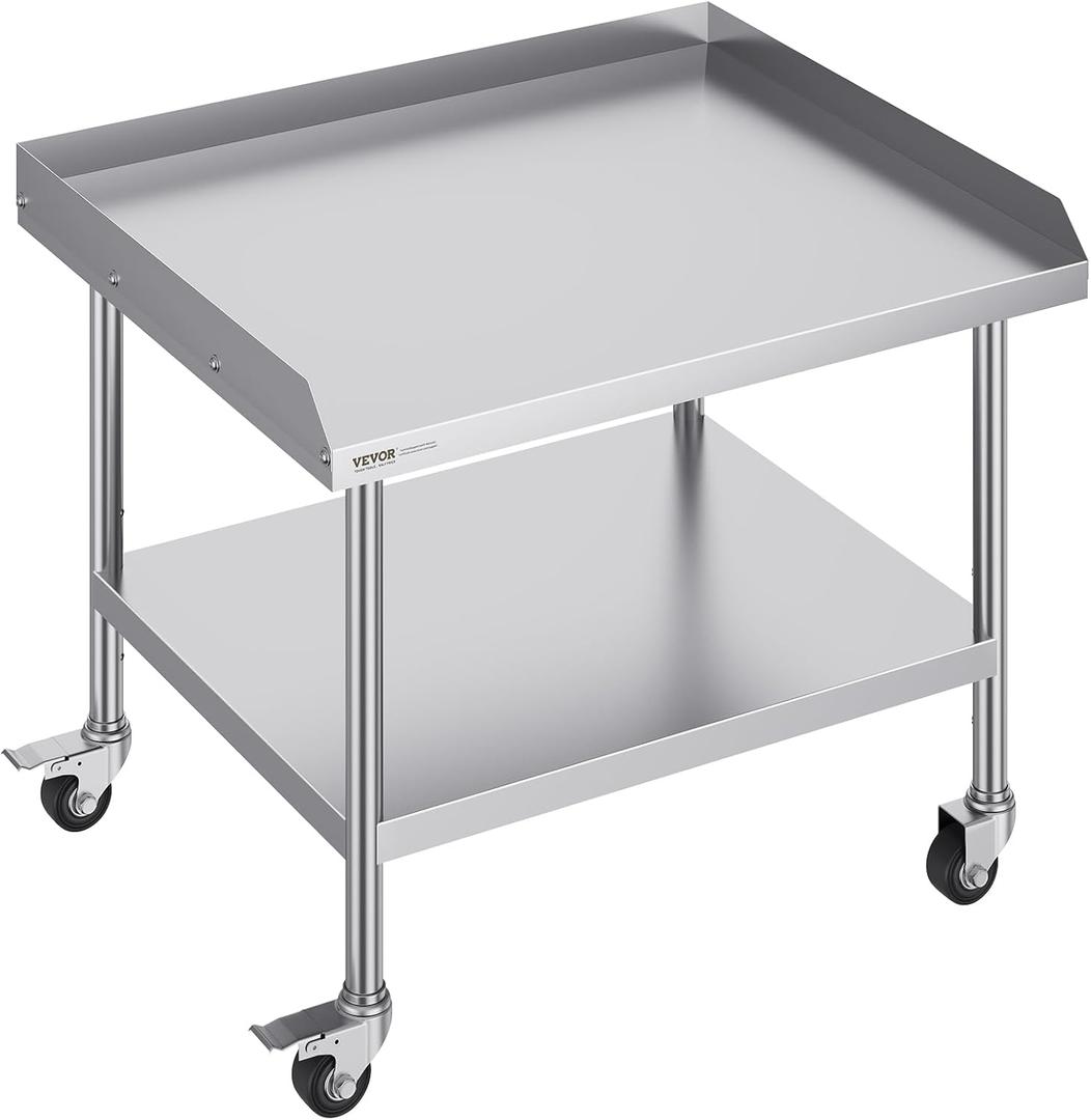 VEVOR Stainless Steel Work Table, 30 x 36 x 30 Inch Commercial Food Prep Worktable with 4 Wheels, Casters, 3-Sided Backsplash Heavy Duty Prep Worktable, Metal Work Table for Restaurant Home Hotel