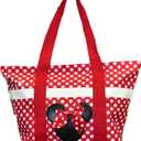 Disney Tote Mickey & Minnie Mouse Icon Print Zipper Travel Bag (Red)