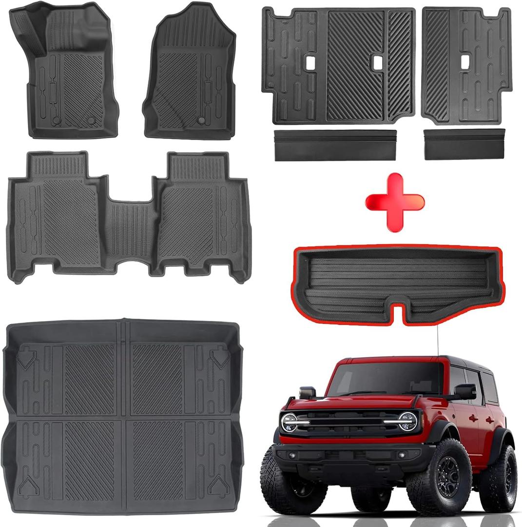 Mabett Interior Cover Mats for Ford Bronco Accessories 4-Door 2021 2022 2023 2024 2025 Floor Mats Rear Seat Back Cover and Cargo Liners with Trunk Lower Storage MatNot fit Bronco Sport