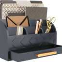 Wooden Desk Organizer Mail Organizer Countertop, Desktop Organizer Mail Sorter Mail Holder Bill Organizer for Desk, Desk Organizers and Accessories for Women (Black)