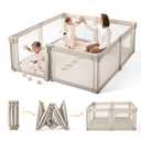 Sweeby Baby Playpen, 79x71 Inch Baby Gate Playpens for Babies and Toddlers, Extra Large Playpen with Door Play Yard for Fence Indoor and Outdoor Play Pen, Light Khaki