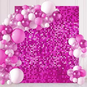 Hot Pink Shimmer Wall Backdrop Panels - 6ftx4ft Square Sequin Backdrop Party Shimmer Background for Birthday Anniversary Wedding Graduation Bachelorette Disco Decoration