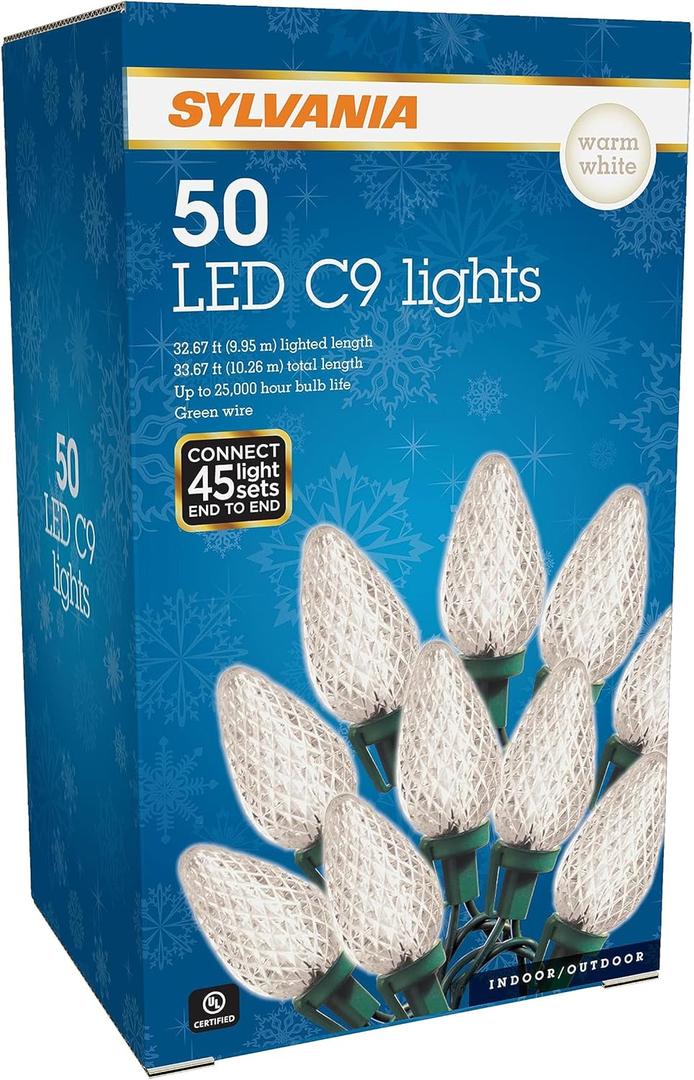 SYLVANIA 50 Lt C9 Faceted Warm White Set LED Lights