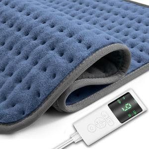 Heating Pad for Back Pain & Cramps Relief, 9 Heat Settings & 4 Timers Auto Shut Off Heating Pads, Machine Washable, Dry & Moist Heat, Soft Electric Heating Pad for Neck, Shoulder, Knee, Leg, 12''24'' (Deep Blue-grey)