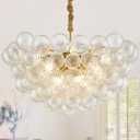 brfaixla 12 Lights Large Dia 31" Nordic Bubble Ball Chandelier Modern Gold Swirled Clear Ribbed Blown Glass Chandelier Light Fixture for Living Room Dining Room Kitchen Foyer Entryway