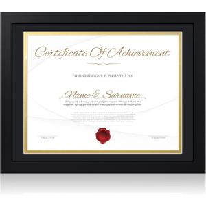 8.5x11 Diploma Frame with Real Glass - Set of 1, Black Over Gold Double Mat - Display 8.5 x 11 Document Certificate with Mat or 10x13 Pictures without Mat for Tabletop & Wall Mount