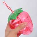 DOITOOL Strawberry Shaped Cups with Lids and Straws 16 Pcs Plastic Strawberry Drinking Tumblers for Girls Portable Milk Tea Cups for Parties and Everyday Use, 12.00X10.00X9.50cm/4.72X3.93X3.73inch