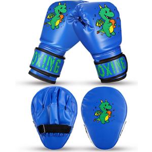 Boxing Gloves and Punching Mitts Set 4oz Gloves Boxing Pads Kids Youth Sparring Gear Training Equipment for Taekwondo Kick Karate Muay Thai MMA Martial Art