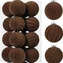 Wironlst Velvet Ornaments for Christmas Tree, 3 Style Flocked Matte Velvet Christmas Ball Ornaments, Shatterproof Decor for Xmas Tree Wedding Holiday Party Home (3.15" 16pcs Coffee)