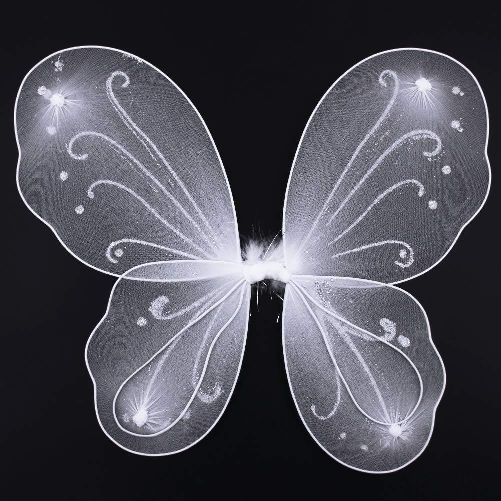 Dushi Colle Girls Butterfly Fairy Kid Wings for Fairy Costumes Sparkle Fairy Princess Wings Party Favor White