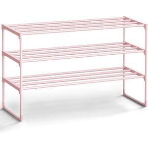 SONGMICS Shoe Rack, 3-Tier Shoe Organizer, Metal Storage Shelf, Upright or Upside Down, for 16-20 Pairs, Stackable, for Entryway, 11.8 x 36.2 x 21.7 Inches, Jelly Pink ULSA303S01
