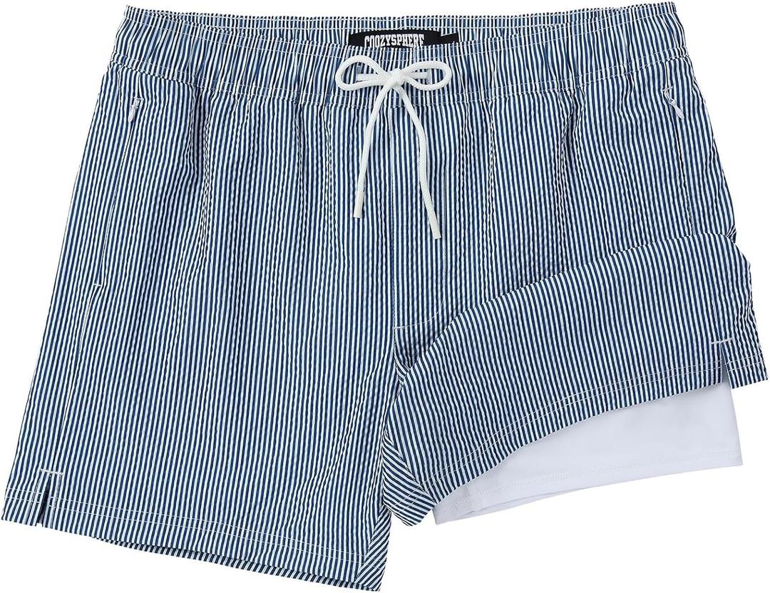 Mens Swim Trunks with Compression Liner 5 Inch Inseam Swimming Trunks Shorts for Men (Blue, XXL)