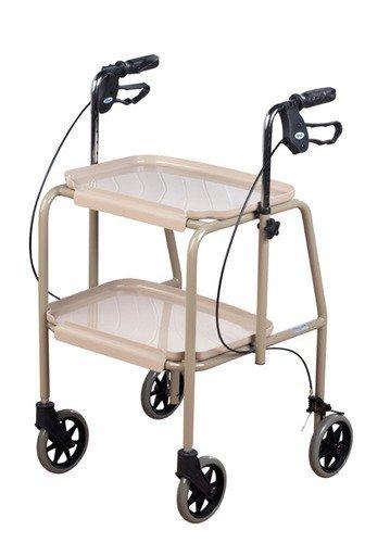 Homecraft Deluxe Walker Trolley, Mobility Aid with Built in Trays for Carrying Personal Items, Sturdy Walking Device with Hand Brakes to Control and Support, Shelves Have High Edges to Keep Objects On
