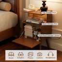 Nightstand with Charging Station, 3 Color Dimmable LED Lights, 1 USB Ports and 2 AC Outlets, Flip-Down Storage Door, Bedside Table for Bedroom (Walnut 14.2")