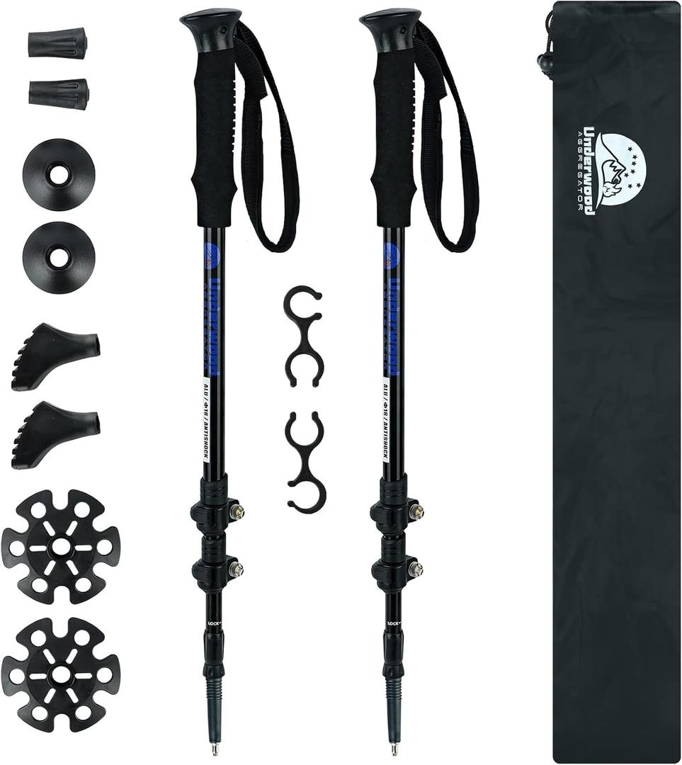 Trekking Poles Collapsible Hiking Poles - 2 Pack Adjustable Aluminum Hiking Sticks, Lightweight Walking Sticks for Women, Men, Seniors, Kids, Walking Poles for Backpacking by Underwood Aggregator (Black)