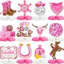 12PCS Cowgirl Party Decorations Western Cowgirl Honeycomb Centerpieces for Tables Lets Go Girls Party Decor for Birthday Baby Shower Supplies (Pink)