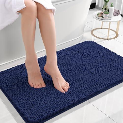 OLANLY Small Bathroom Rugs 24x16, Soft Absorbent Chenille Bath Rugs, Rubber Backing Quick Dry, Machine Washable Bath Mats for Bathroom Floor, Tub and Shower, Home Decor Accessories, Twilight Sapphire