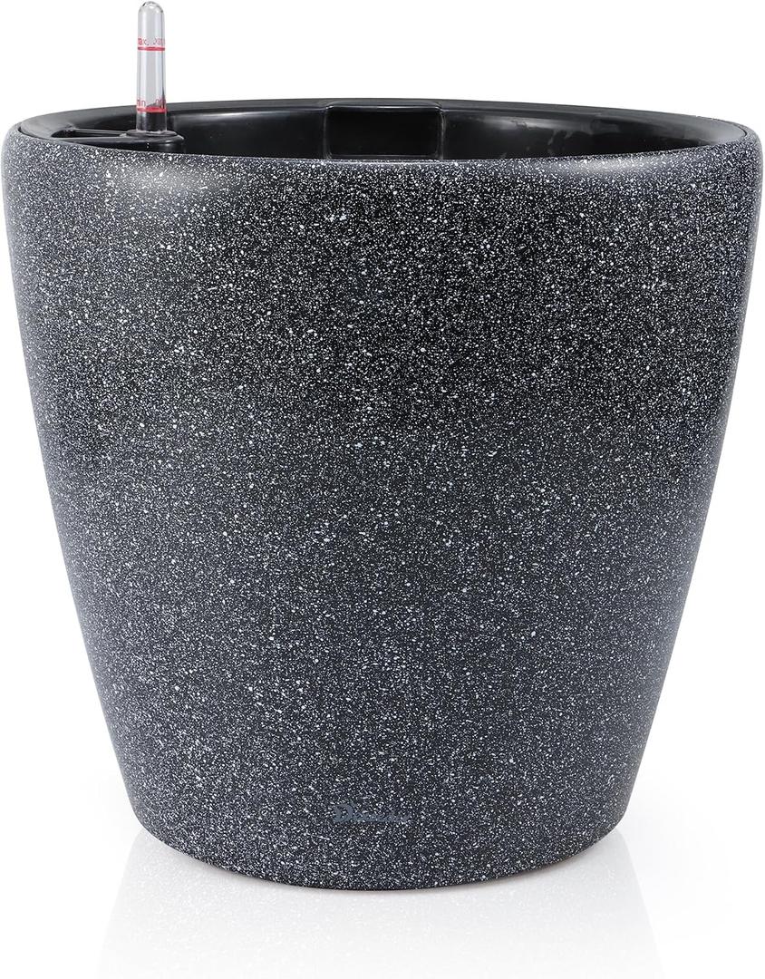 Dexceder 13x12 Self Watering Planter with Wheels Indoor Outdoor, Inner Pot Design, Thickened Large Floor Standing Flower Plant Pot with Water Level Indicator (Stone Matte)
