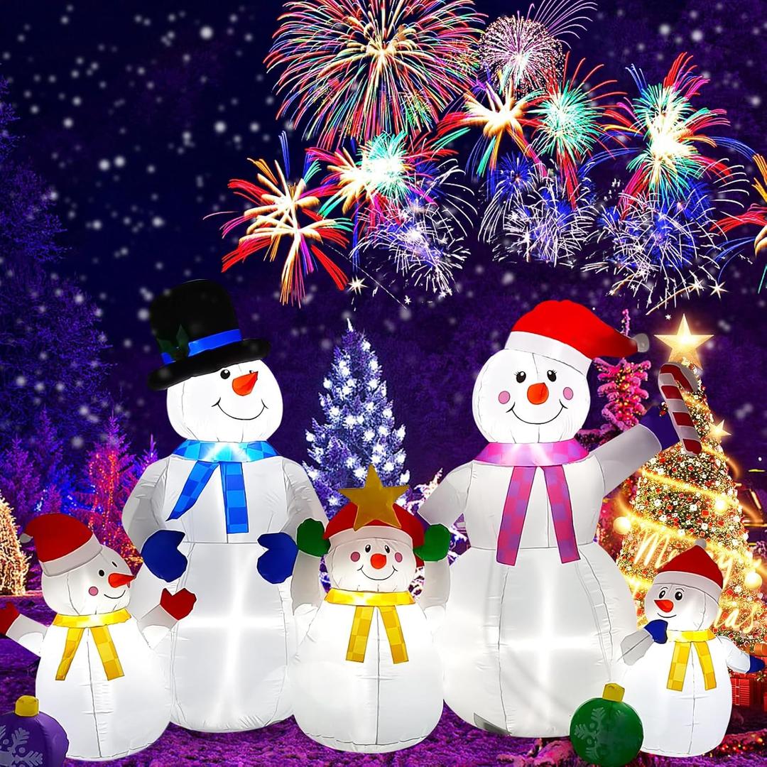 9 FT Long Christmas Inflatable Snowman Family of Five, EBANKU Blow Up Christmas Outdoor Decoration with Build-in LED Lights Christmas Yard Decor for Holiday/Party/Garden/Lawn