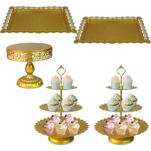 Gold Cake Stands Set, 5pcs Metal Tiered Cupcake Diaplay Stand Serving Platter for Dessert Table, Dessert Candy Fruit Tray for Wedding Baby Shower Birthday Party