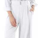 Womens Wide Straight Leg Work Pants Casual Slacks Business Office Trousers Button Dress Pants