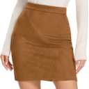 Simplee Women's High Waist Faux Suede Mini Bodycon Skirt (4-6, Brown)