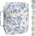 Bible Cover for Women, Large Quilted Case with Handle, Durable Bag and Carrying Case for Girls, Study Supplies Accessories, Christian Gift for Women (Big Blue Flower, Large)