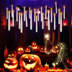 24pack Magic led Taper Candle with Wand Remote,Floating Hanging Candles Flickering Warm Light 6.5" Flameless LED,for Home Decor,Party and Halloween