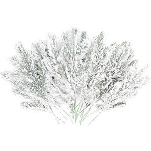 20PCS Frosted Artificial Pine Needles Branches 10.6 Inches Christmas Fake Snowy Pine Picks Twigs Winter Sprays Greenery Stems for Christmas Tree DIY Garlands Wreaths Crafts Home Holiday Decorations (White)