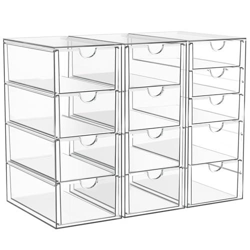 Acrylic Makeup Organizer with 13 Drawers, Bathroom Counter Organizer, Acrylic Organizers, Desk Organizer, Office Supplies, Storage Drawers for Cosmetic, Pencil, Coffee, etc 3 Pack, missing a cubby