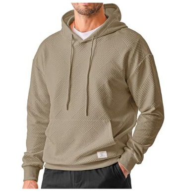 JMIERR Mens Hoodies Sweatshirts Texture Hooded Collar Drawstring Long Sleeve Casual Pullover Shirt, S, Pack 2